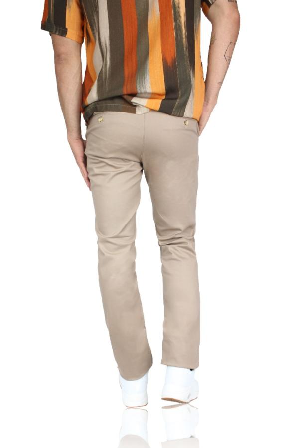 Pantalón Color Caqui Regular Stretch De Algodón Para Caballero